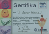 Dr. Zeynep Kirker Medical Esthetic Policlinic Electrotherapy Certificate