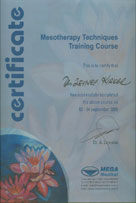 Dr. Zeynep Kirker Medical Esthetic Policlinic Mesotherapy Techniques Application Certificate