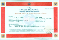 Dr. Zeynep Kirker Medical Esthetic Policlinic Ministry of Health Certificate